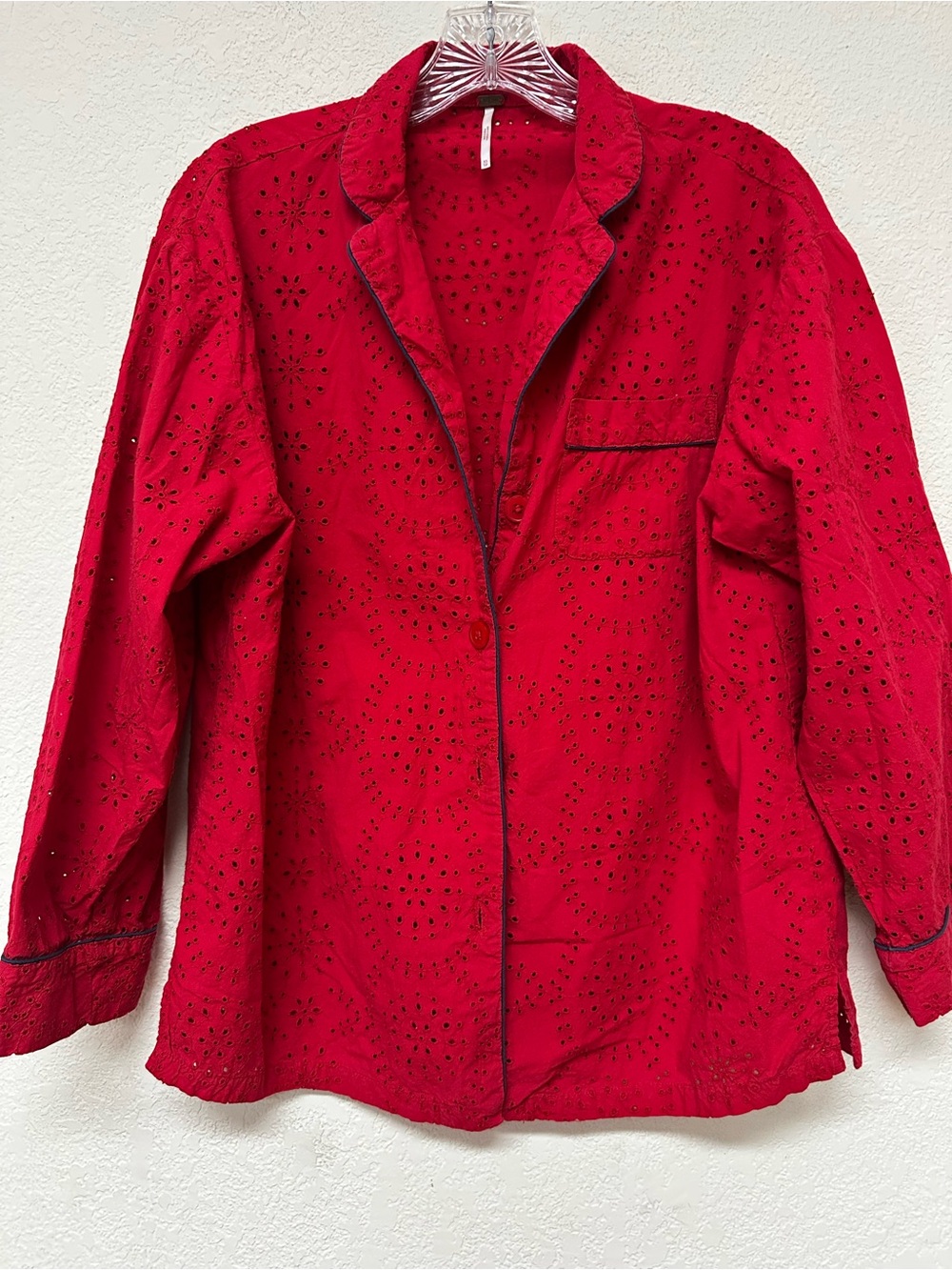 Free People womans Red Eyelet Button-Down Shirt size XS